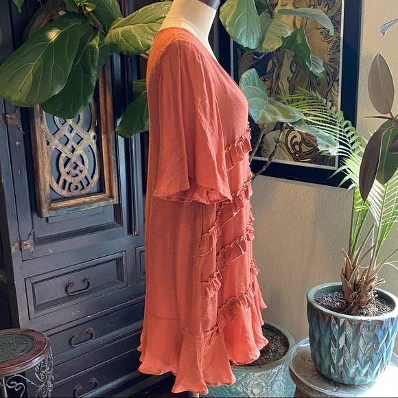 Vici Flawless Ruffled Terra Cotta v-neck Tunic Slip dress - Picture 8 of 16